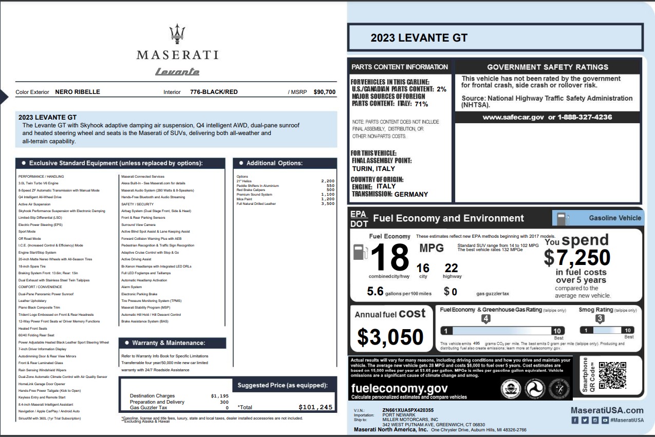 maserati levante 2023 ZN661XUA5PX420355 image maserati levante 2023 ZN661XUA5PX420355 image