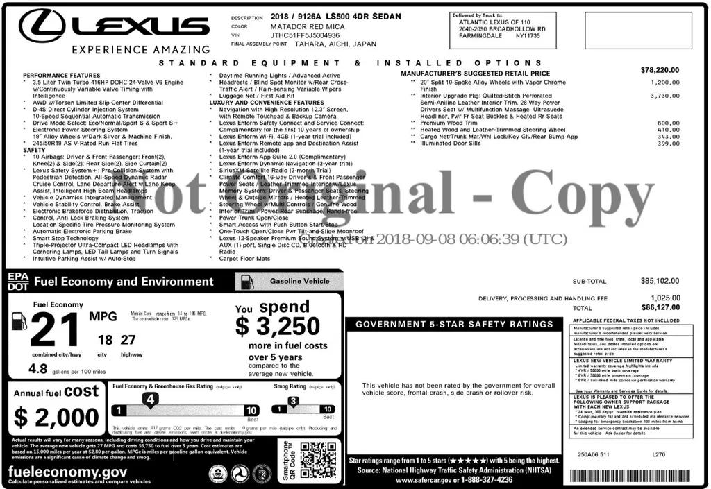 lexus ls 2018 JTHC51FF5J5004936 image lexus ls 2018 JTHC51FF5J5004936 image