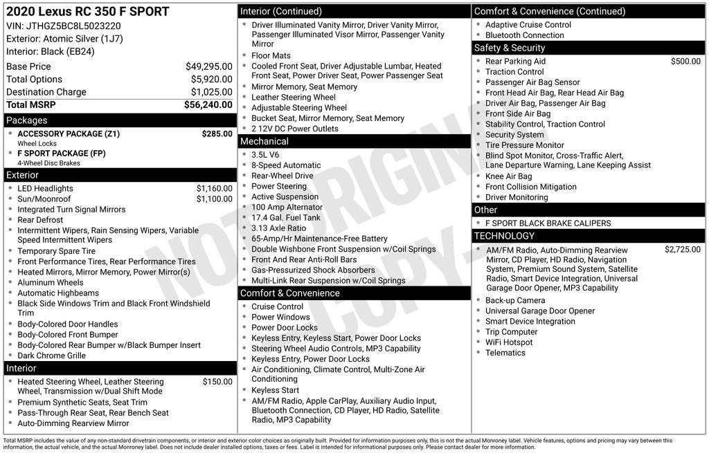 lexus rc 2020 JTHGZ5BC8L5023220 image lexus rc 2020 JTHGZ5BC8L5023220 image