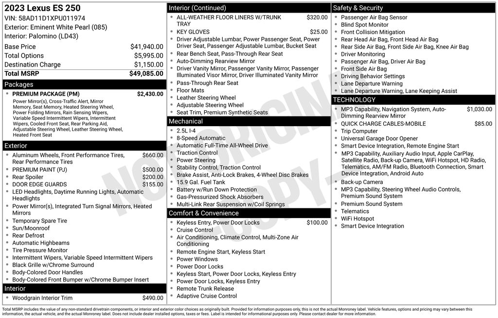 lexus es 2023 58AD11D1XPU011974 image lexus es 2023 58AD11D1XPU011974 image