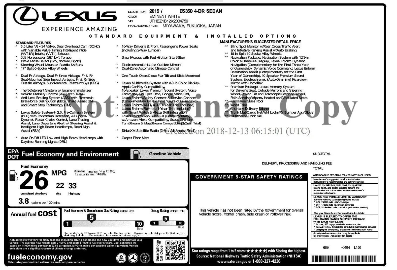 lexus es 2019 JTHBZ1B12K2004759 image lexus es 2019 JTHBZ1B12K2004759 image