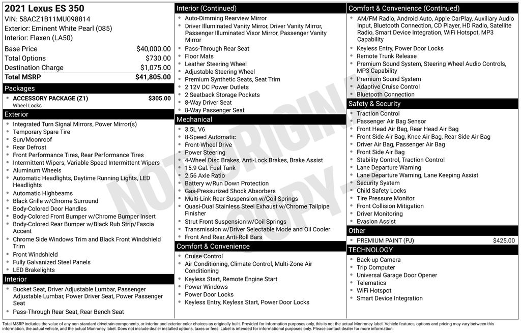 lexus es 2021 58ACZ1B11MU098814 image lexus es 2021 58ACZ1B11MU098814 image