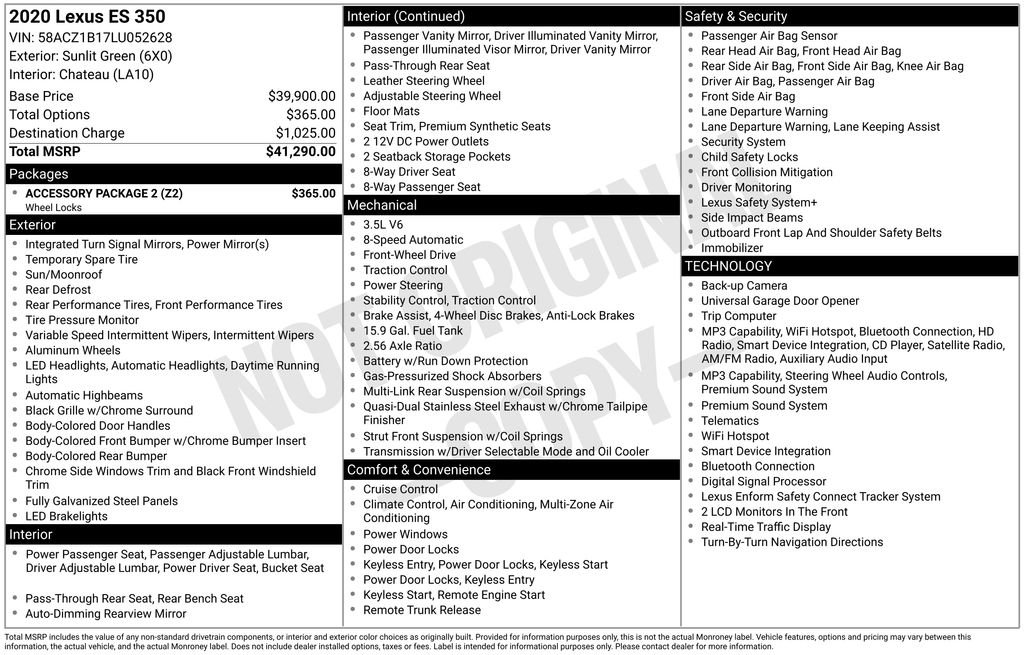lexus es 2020 58ACZ1B17LU052628 image lexus es 2020 58ACZ1B17LU052628 image