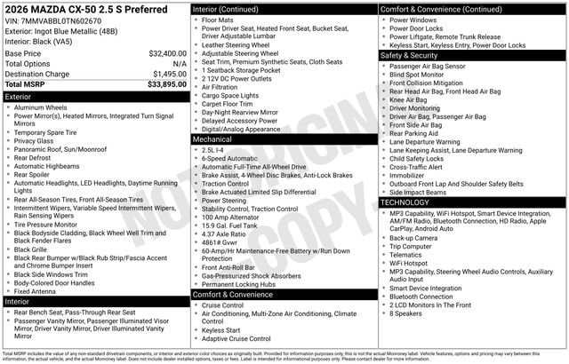 mazda cx-50 2026 7MMVABBL0TN602670 image mazda cx-50 2026 7MMVABBL0TN602670 image