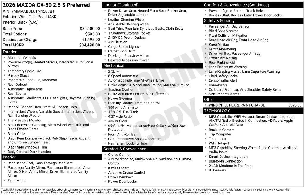 mazda cx-50 2026 7MMVABBL6TN458381 image mazda cx-50 2026 7MMVABBL6TN458381 image
