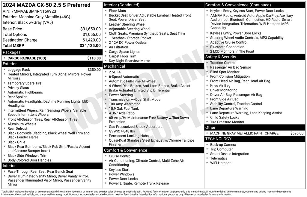 mazda cx-50 2024 7MMVABBM4RN169923 image mazda cx-50 2024 7MMVABBM4RN169923 image