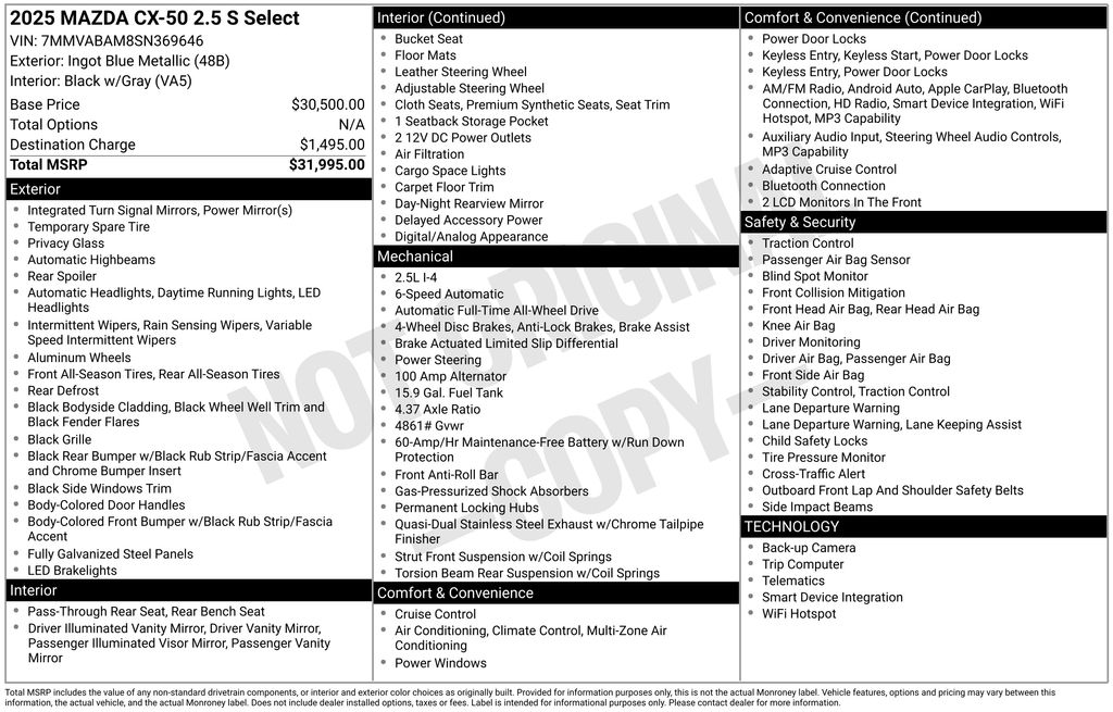 mazda cx-50 2025 7MMVABAM8SN369646 image mazda cx-50 2025 7MMVABAM8SN369646 image