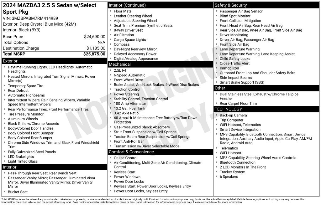 mazda mazda3 2024 3MZBPABM7RM414989 image mazda mazda3 2024 3MZBPABM7RM414989 image