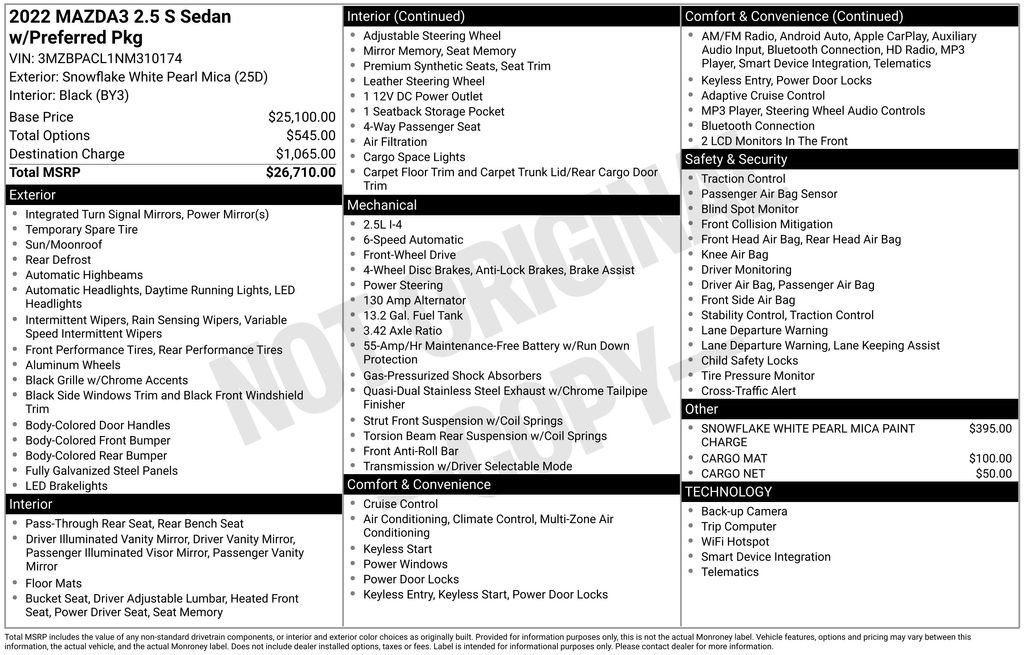 mazda mazda3 2022 3MZBPACL1NM310174 image mazda mazda3 2022 3MZBPACL1NM310174 image