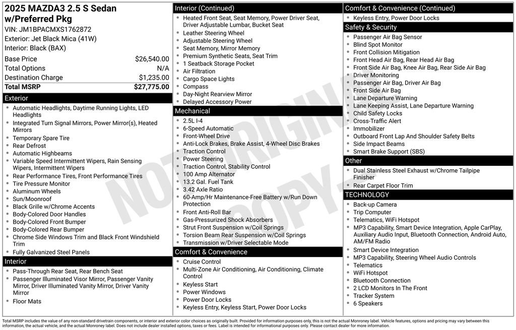 mazda mazda3 2025 JM1BPACMXS1762872 image mazda mazda3 2025 JM1BPACMXS1762872 image