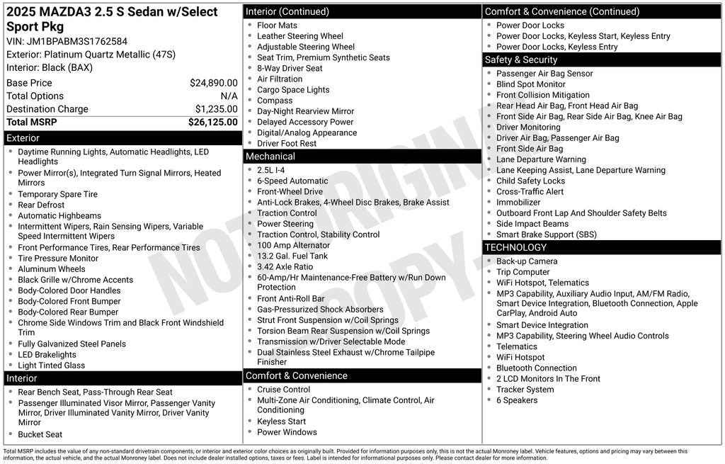 mazda mazda3 2025 JM1BPABM3S1762584 image mazda mazda3 2025 JM1BPABM3S1762584 image