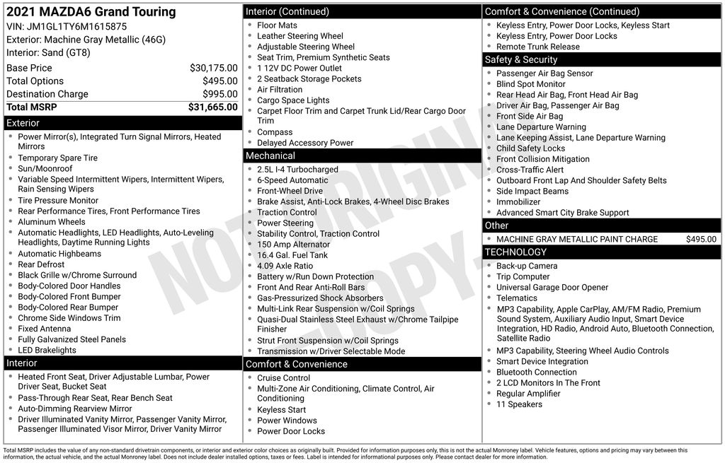 mazda mazda6 2021 JM1GL1TY6M1615875 image mazda mazda6 2021 JM1GL1TY6M1615875 image