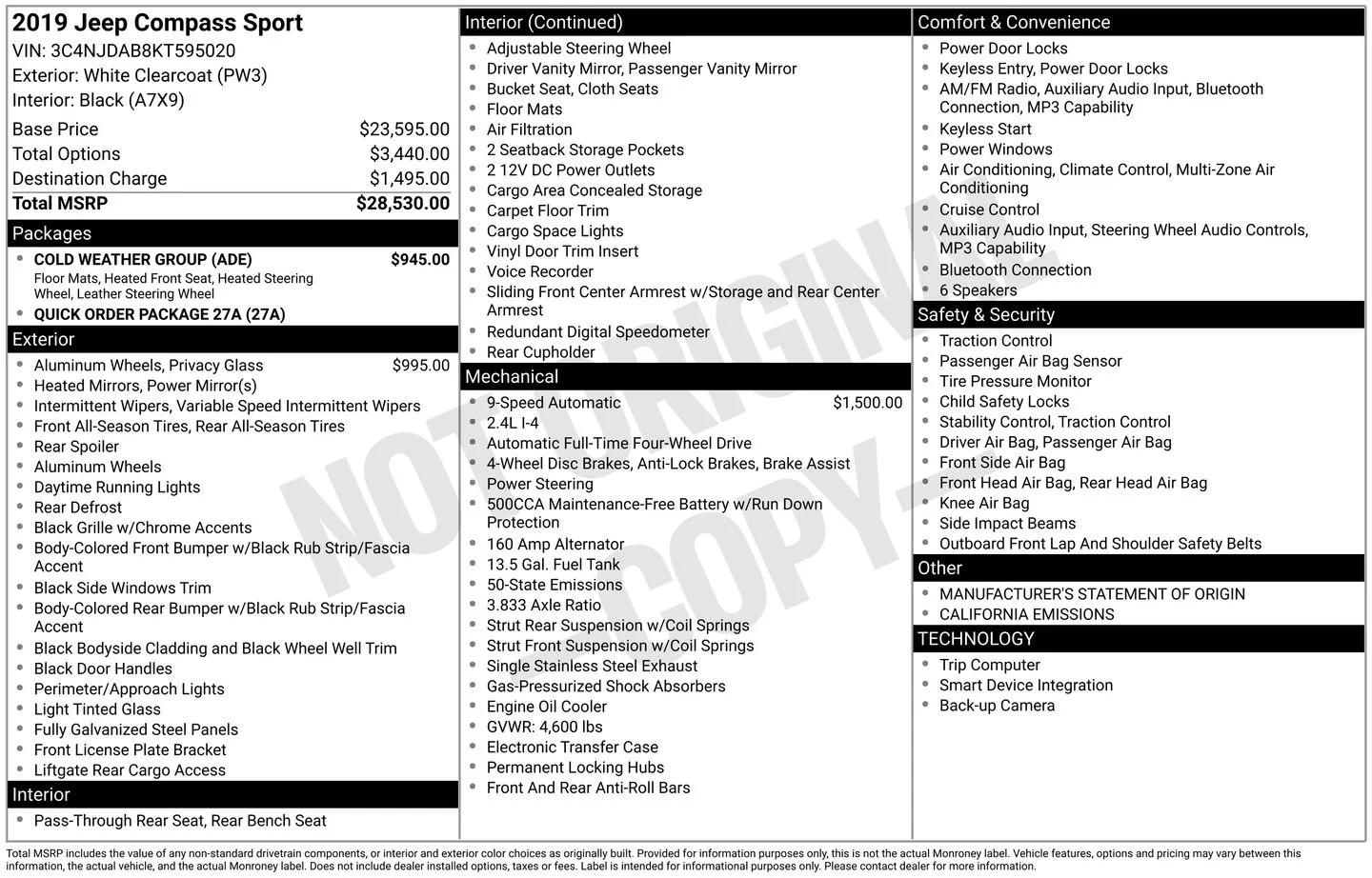 jeep compass 2019 3C4NJDAB8KT595020 image