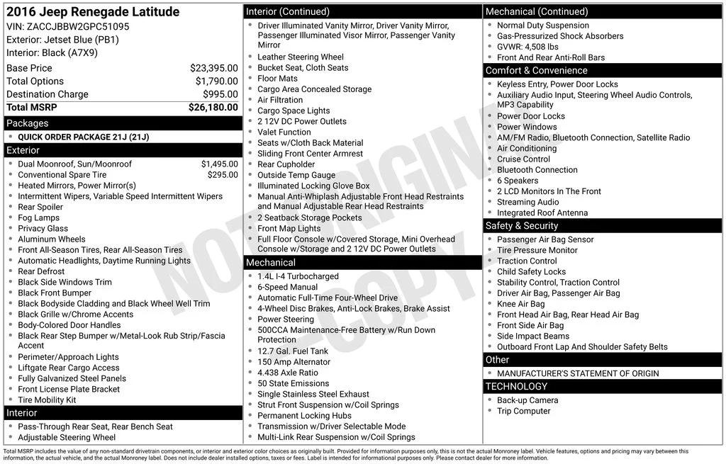 jeep renegade 2016 ZACCJBBW2GPC51095 image jeep renegade 2016 ZACCJBBW2GPC51095 image