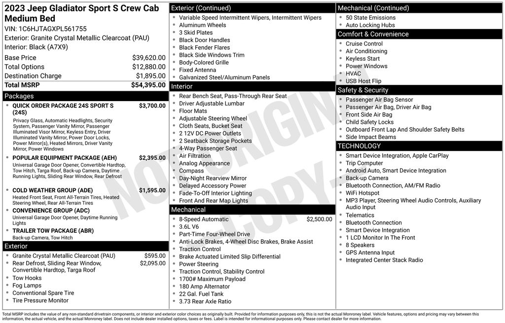 jeep gladiator 2023 1C6HJTAGXPL561755 image jeep gladiator 2023 1C6HJTAGXPL561755 image