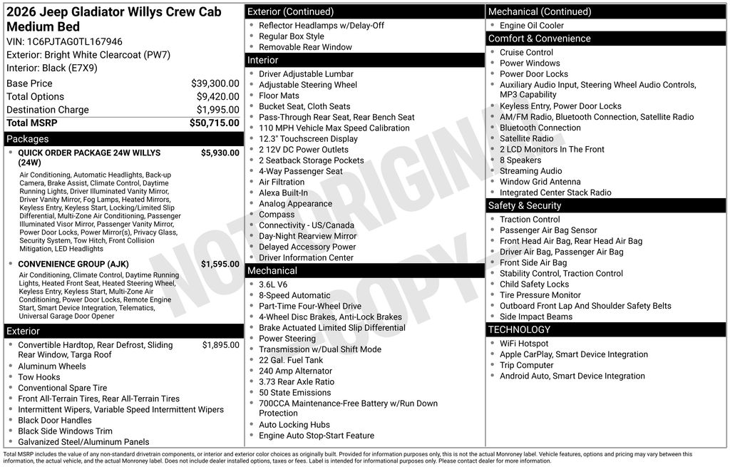 jeep gladiator 2026 1C6PJTAG0TL167946 image jeep gladiator 2026 1C6PJTAG0TL167946 image