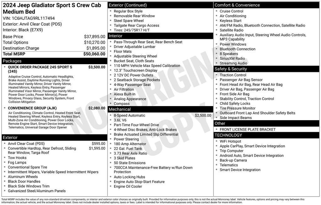 jeep gladiator 2024 1C6HJTAG9RL117494 image jeep gladiator 2024 1C6HJTAG9RL117494 image