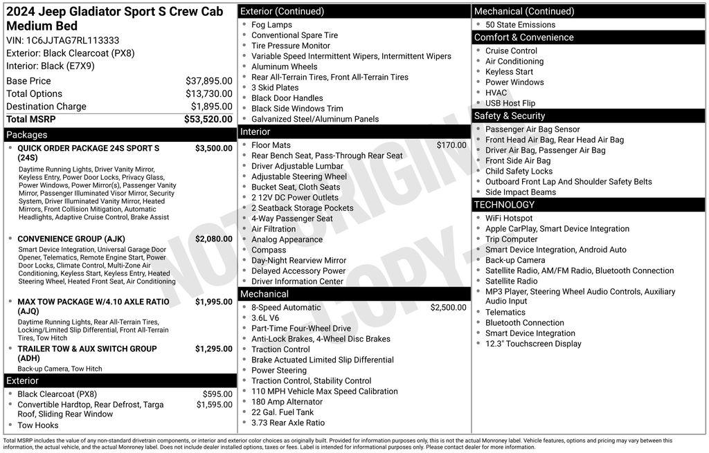 jeep gladiator 2024 1C6JJTAG7RL113333 image jeep gladiator 2024 1C6JJTAG7RL113333 image