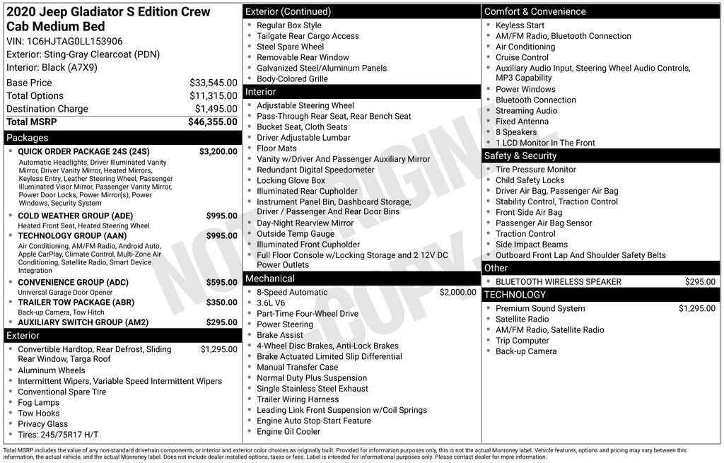 jeep gladiator 2020 1C6HJTAG0LL153906 image jeep gladiator 2020 1C6HJTAG0LL153906 image