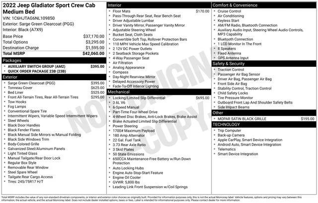 jeep gladiator 2022 1C6HJTAG6NL109850 image jeep gladiator 2022 1C6HJTAG6NL109850 image