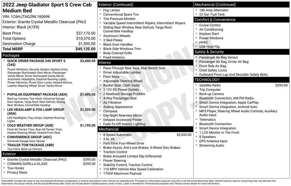 jeep gladiator 2022 1C6HJTAG2NL160696 image jeep gladiator 2022 1C6HJTAG2NL160696 image