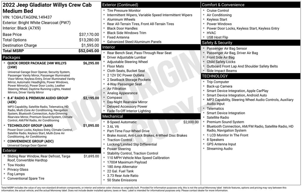 jeep gladiator 2022 1C6HJTAG0NL149437 image jeep gladiator 2022 1C6HJTAG0NL149437 image