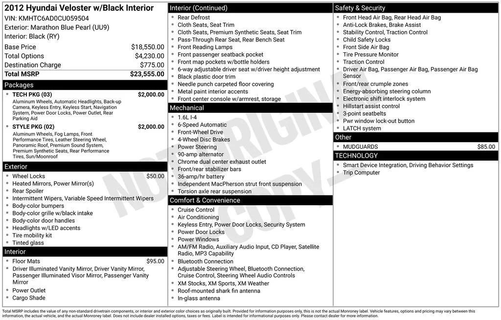 hyundai veloster 2012 KMHTC6AD0CU059504 image hyundai veloster 2012 KMHTC6AD0CU059504 image