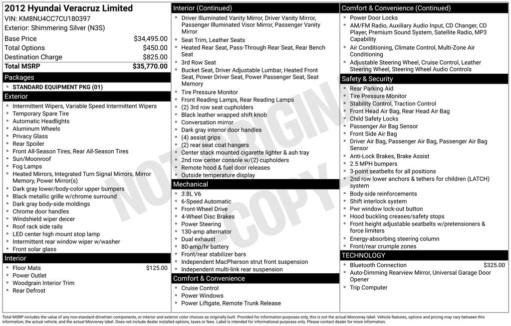 hyundai veracruz 2012 KM8NU4CC7CU180397 image hyundai veracruz 2012 KM8NU4CC7CU180397 image