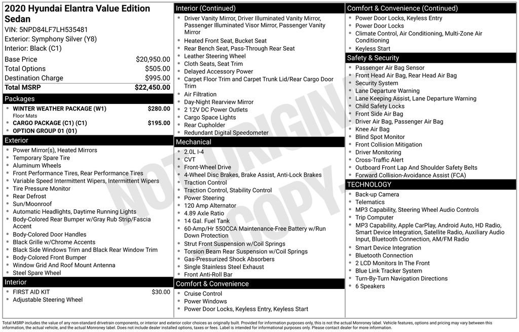 hyundai elantra 2020 5NPD84LF7LH535481 image hyundai elantra 2020 5NPD84LF7LH535481 image