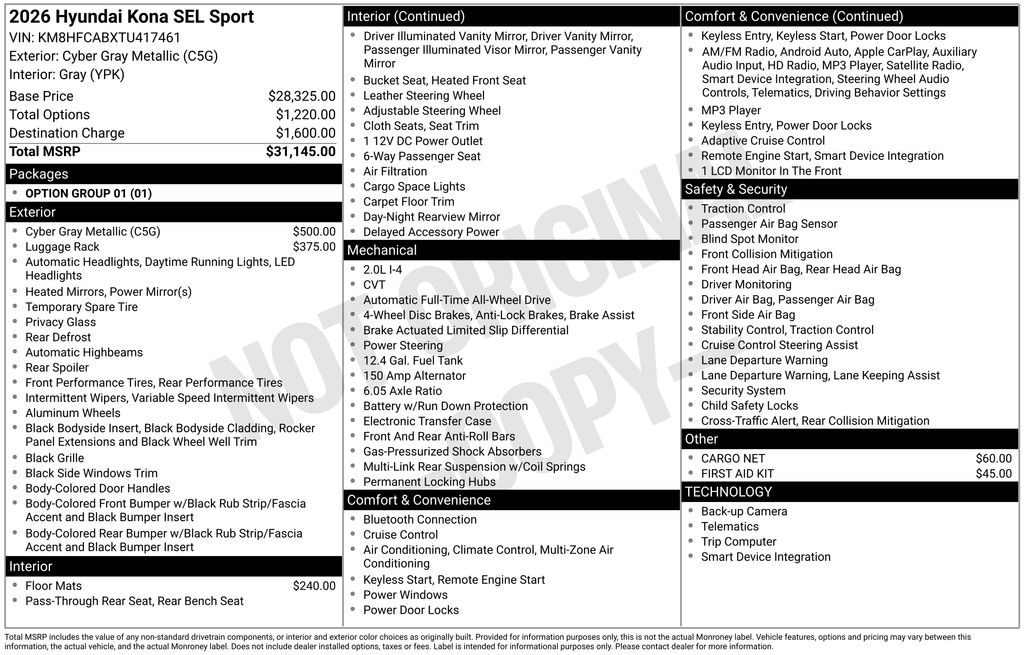 hyundai kona 2026 KM8HFCABXTU417461 image hyundai kona 2026 KM8HFCABXTU417461 image