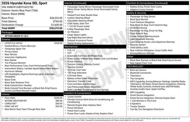 hyundai kona 2026 KM8HFCAB0TU422782 image hyundai kona 2026 KM8HFCAB0TU422782 image