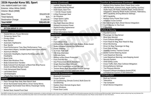 hyundai kona 2026 KM8HF3AB9TU411585 image hyundai kona 2026 KM8HF3AB9TU411585 image