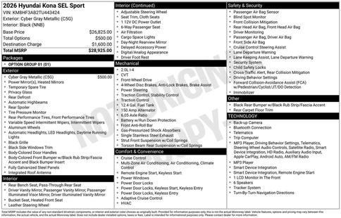 hyundai kona 2026 KM8HF3AB2TU443424 image hyundai kona 2026 KM8HF3AB2TU443424 image