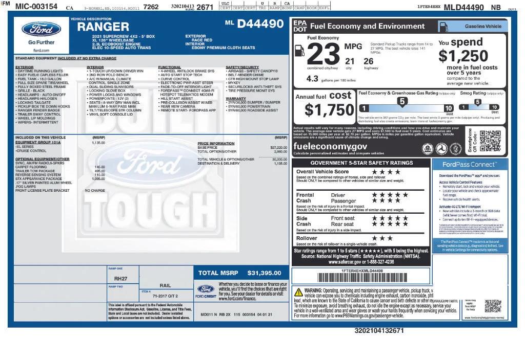 ford ranger 2021 1FTER4EHXMLD44490 image