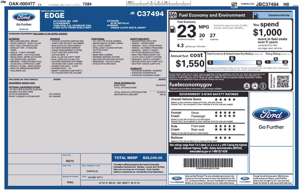 ford edge 2018 2FMPK4J95JBC37494 image