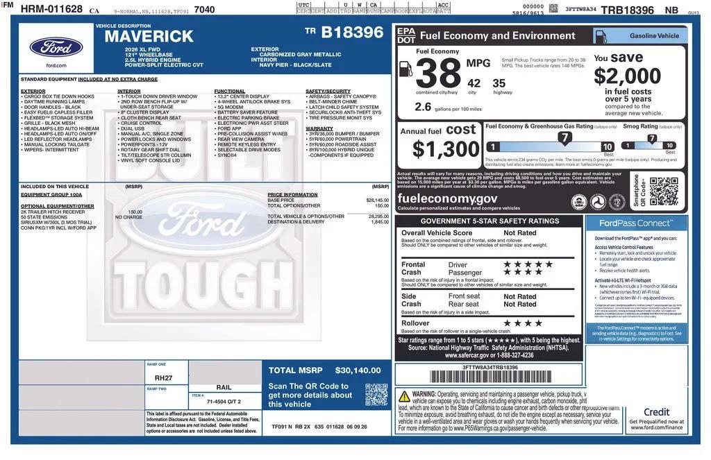 ford maverick 2026 3FTTW8A34TRB18396 image