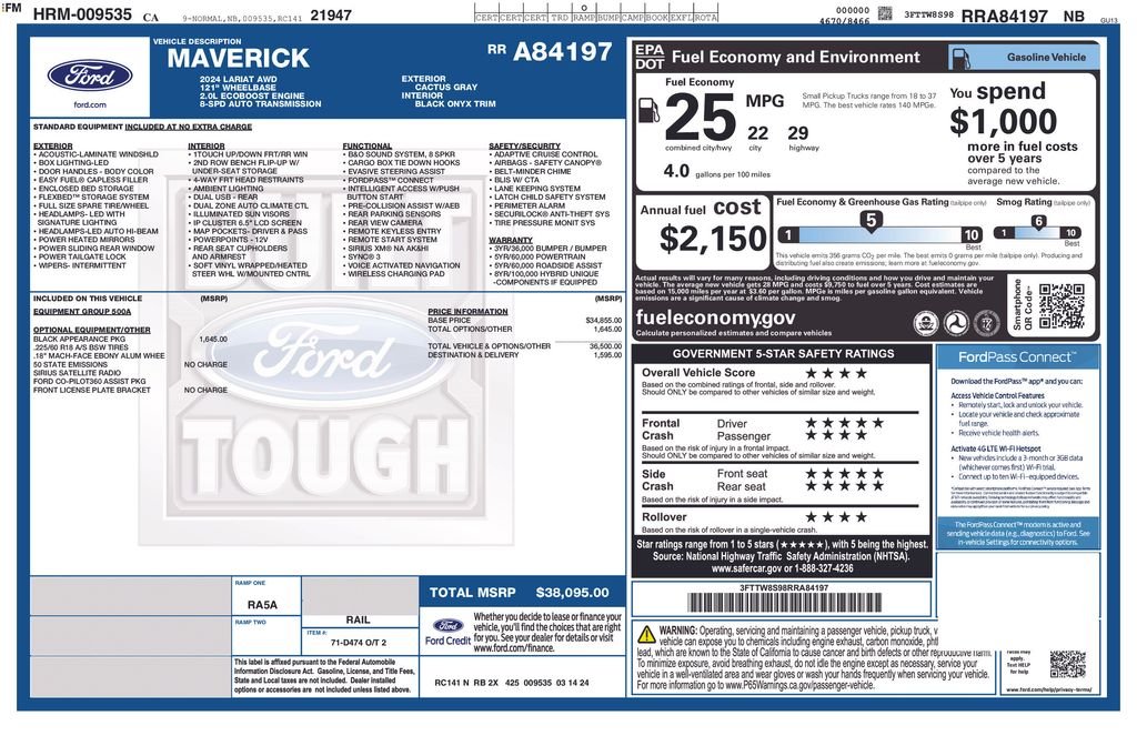 ford maverick 2024 3FTTW8S98RRA84197 image