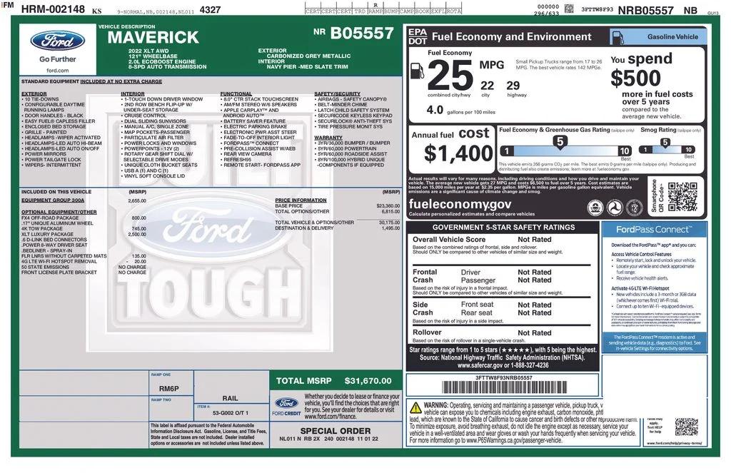 ford maverick 2022 3FTTW8F93NRB05557 image