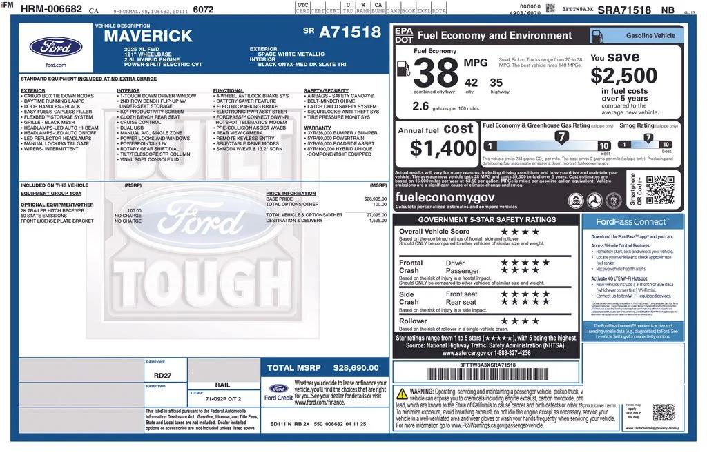 ford maverick 2025 3FTTW8A3XSRA71518 image ford maverick 2025 3FTTW8A3XSRA71518 image