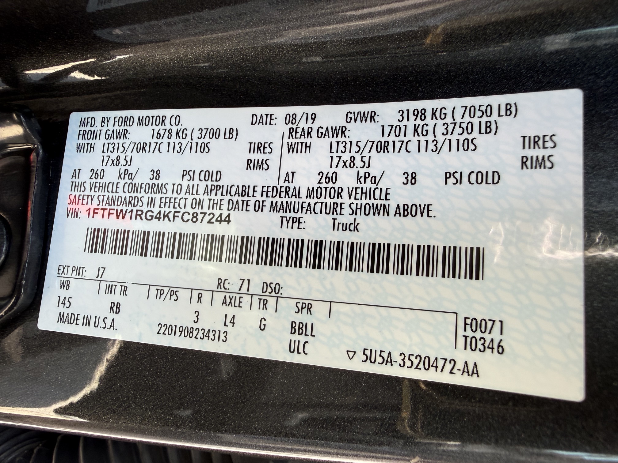 ford f-150 2019 1FTFW1RG4KFC87244 image ford f-150 2019 1FTFW1RG4KFC87244 image