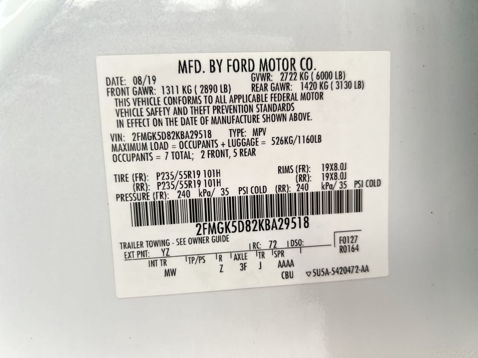 ford flex 2019 2FMGK5D82KBA29518 image ford flex 2019 2FMGK5D82KBA29518 image
