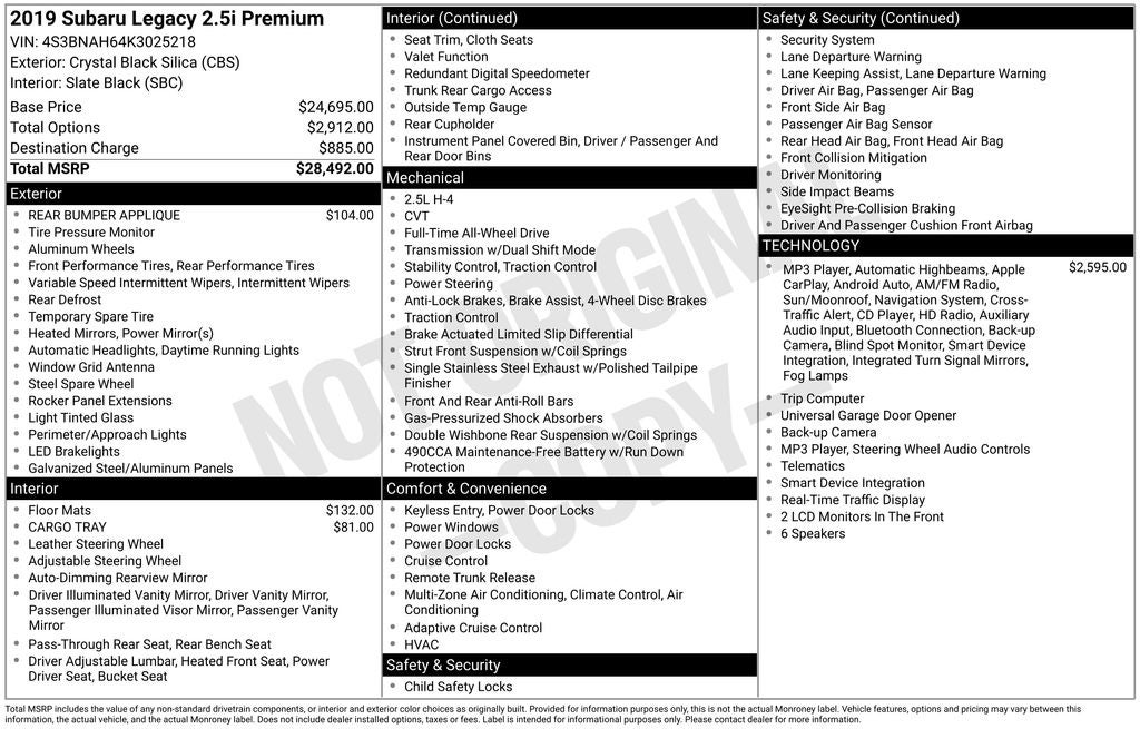 subaru legacy 2019 4S3BNAH64K3025218 image subaru legacy 2019 4S3BNAH64K3025218 image