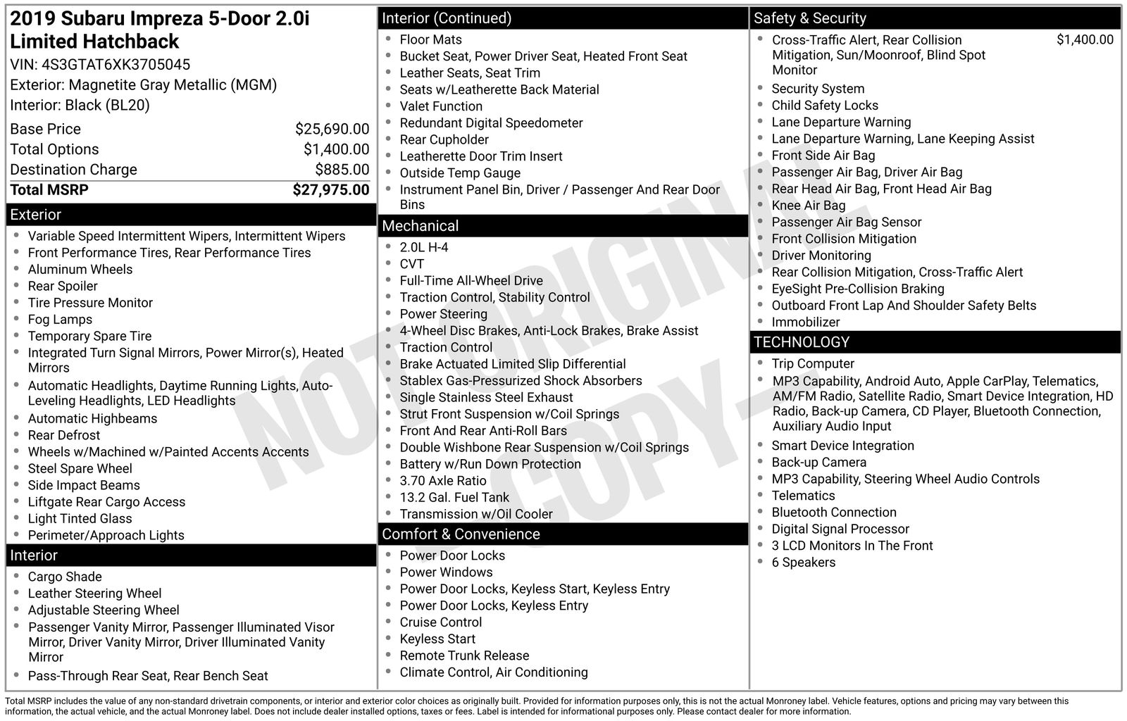 subaru impreza 2019 4S3GTAT6XK3705045 image subaru impreza 2019 4S3GTAT6XK3705045 image
