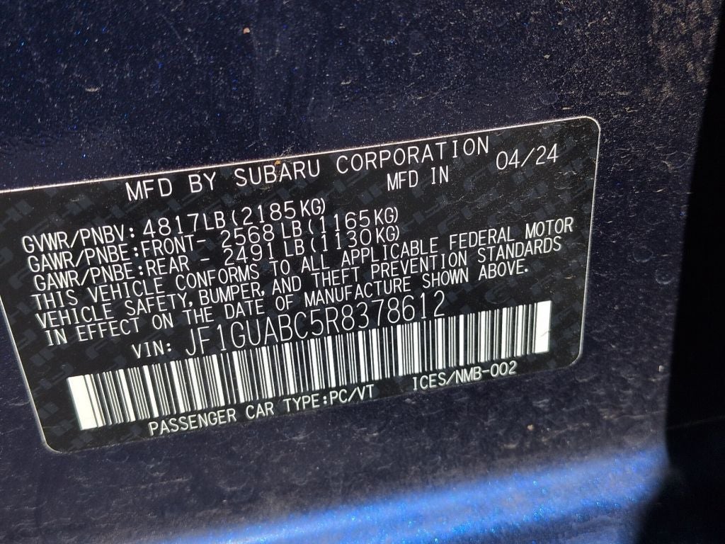 subaru impreza 2024 JF1GUABC5R8378612 image subaru impreza 2024 JF1GUABC5R8378612 image