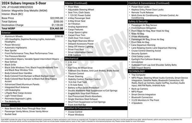subaru impreza 2024 JF1GUABCXR8325520 image subaru impreza 2024 JF1GUABCXR8325520 image