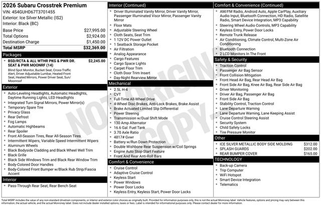 subaru crosstrek 2026 4S4GUHD67T3701455 image subaru crosstrek 2026 4S4GUHD67T3701455 image