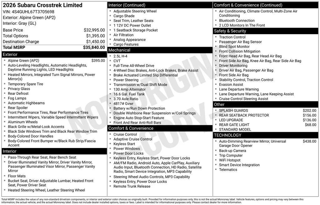subaru crosstrek 2026 4S4GUHL67T3705698 image subaru crosstrek 2026 4S4GUHL67T3705698 image