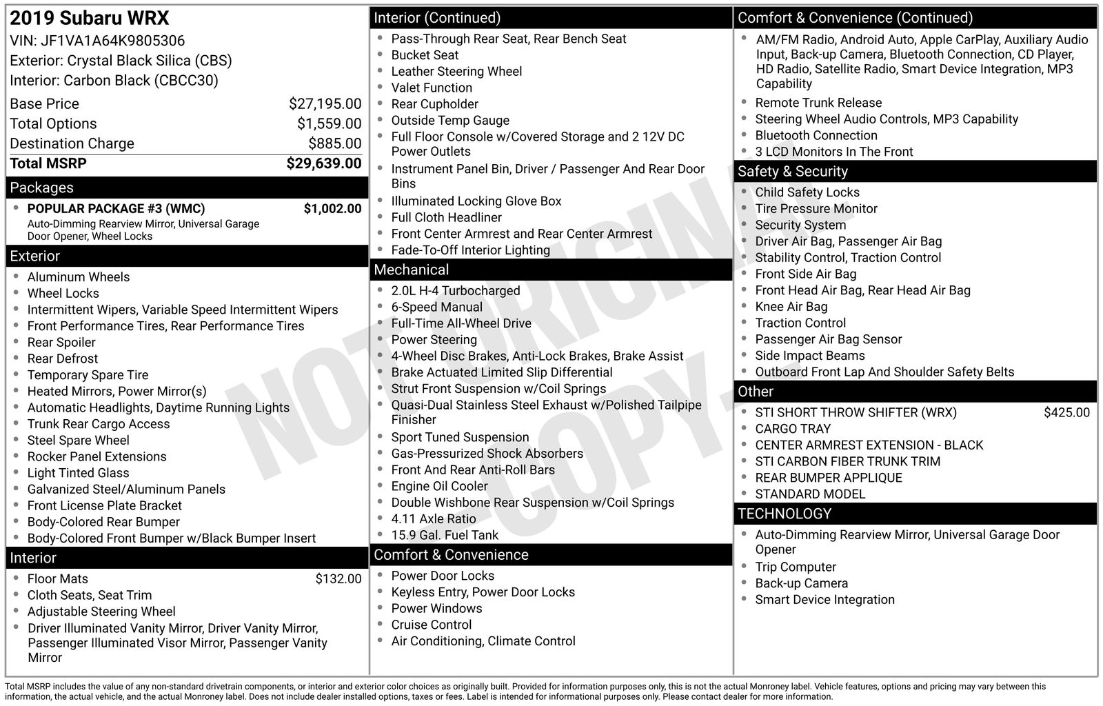 subaru wrx 2019 JF1VA1A64K9805306 image subaru wrx 2019 JF1VA1A64K9805306 image