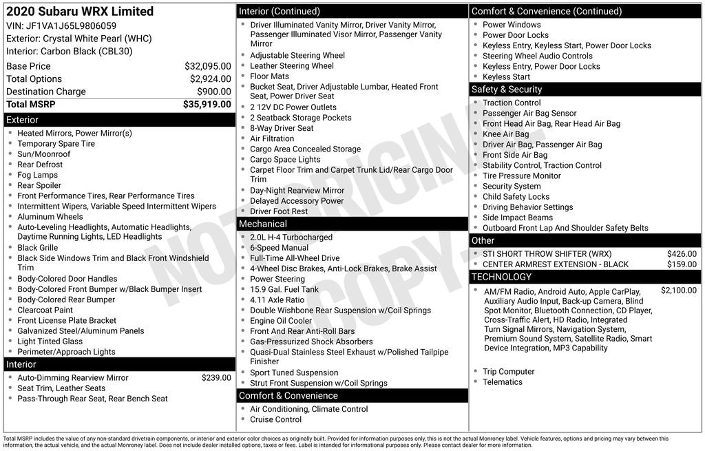 subaru wrx 2020 JF1VA1J65L9806059 image subaru wrx 2020 JF1VA1J65L9806059 image