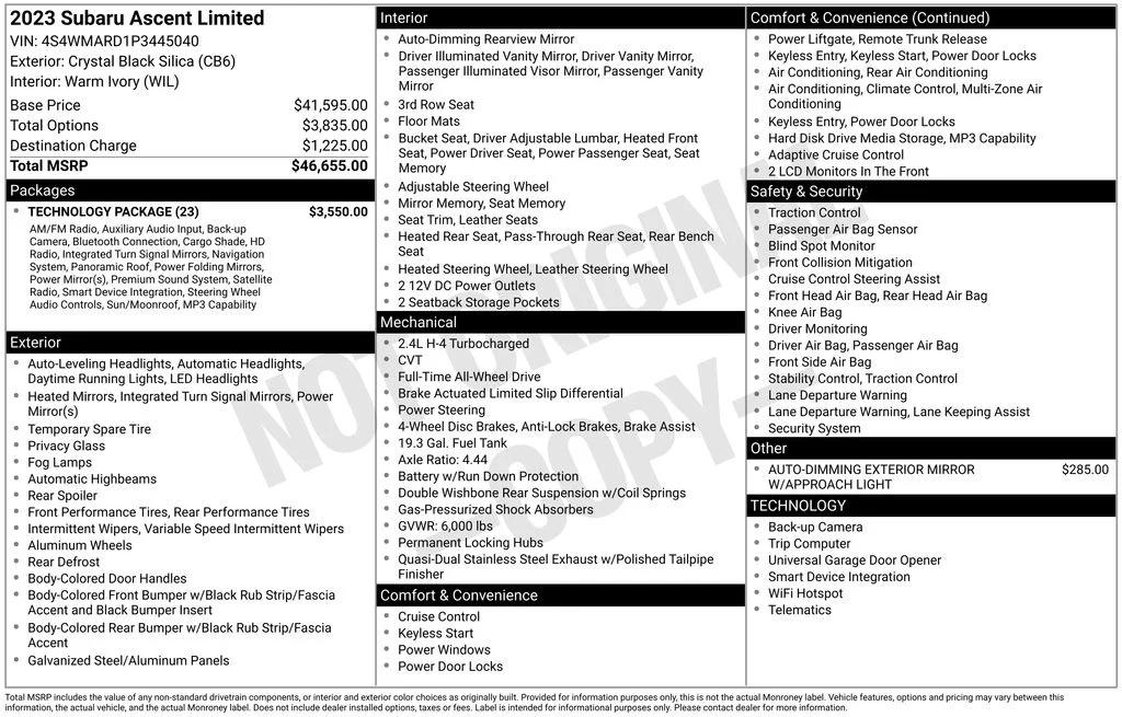 subaru ascent 2023 4S4WMARD1P3445040 image subaru ascent 2023 4S4WMARD1P3445040 image